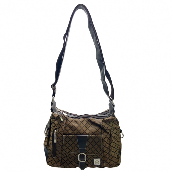 flevado Elegante Schultertasche/ Umhängetasche Kunstleder Schnallenoptik braun